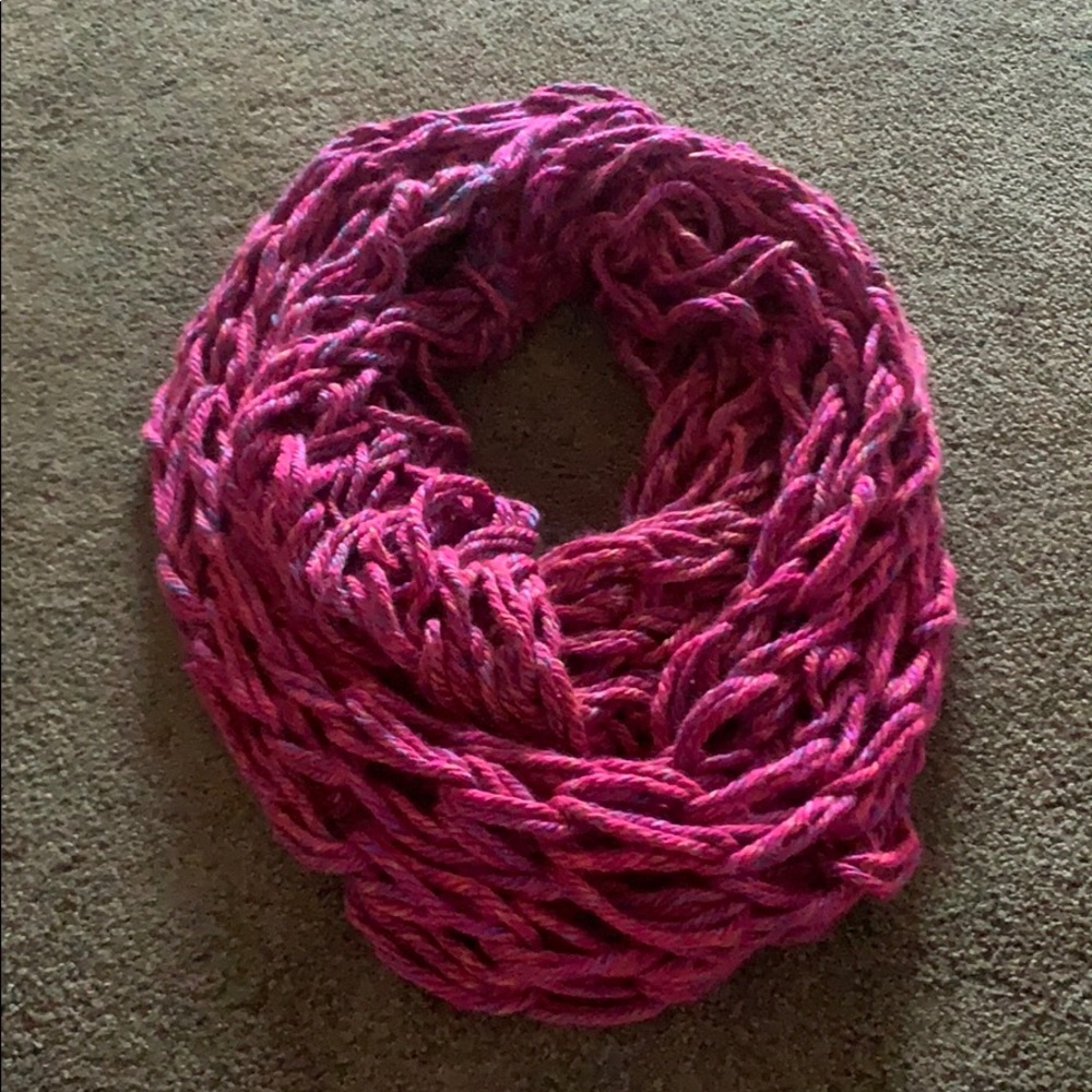 Hand knit multicolor infinity scarf